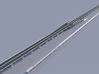 Modern Highway Bridge Structure With Dual Carriageway Piers And Gray Background 3d model