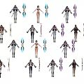 Multiple Game And Movie Characters With Different Outfits And Arrow Weapons 3d model