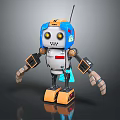 Mechanical Robot Character Design With Blue White Head Yellow Eyes Antenna And Orange Feet