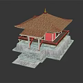 Traditional Pavilion 3D Model With Brown Tiled Roof White Base And Stone Steps