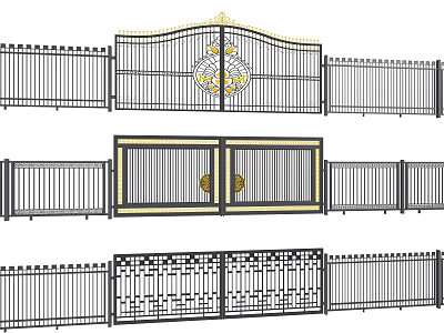 Ornate Metal Gates And Fences With Gold Accents And Grille Patterns 3d model