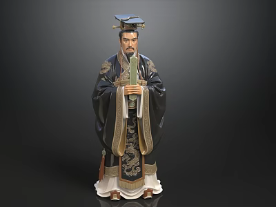 Man in Traditional Robe With Hat Holding Object And Intricate Patterns Standing Pose 3d model