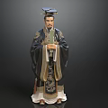 Man in Traditional Robe With Hat Holding Object And Intricate Patterns Standing Pose