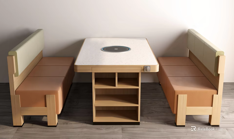 Public Bench With Light Brown Cushions And Wooden Frame In Simple Natural Style 3d model 