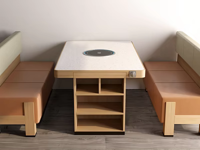 Public Bench With Light Brown Cushions And Wooden Frame In Simple Natural Style 3d model