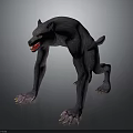 Crouching Werewolf Creature With Gray Fur Open Mouth Red Teeth Sharp Claws 3d model