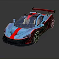 Super Sports Car Blue And Red With Aerodynamic Design Rear Spoiler And Alloy Wheels