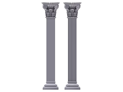 Two Classical Gray Columns Featuring Fluted Shafts and Intricate Capitals Design 3d model