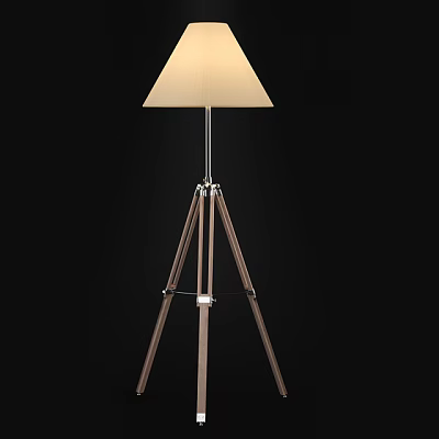 Modern Tripod Floor Lamp With Light Colored Shade And Metal Stand 3d model