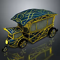 Vintage Ornate Carriage With Blue And Gold Patterns And Decorative Wheels