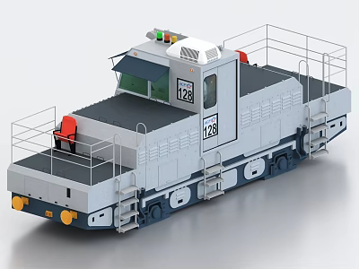 Small Gray Train Engine With Railings Cab Ladders Number 126 And Yellow Front Parts 3d model