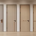 Modern Hinged Doors With Wooden Frames And Various Handle Designs For Home Interior 3d model