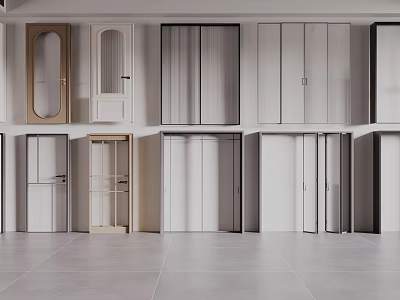 Various Doors And Cabinets With Different Styles Colors And Designs Neatly Arranged In Showroom 3d model