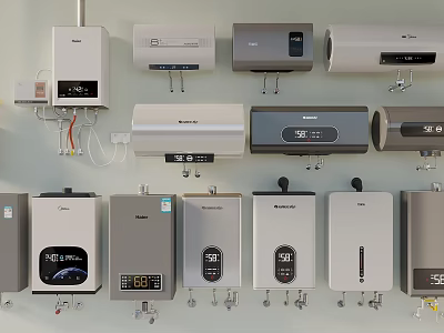 Various Wall Mounted Water Heaters And Air Conditioners As Daily Electrical Appliances 3d model