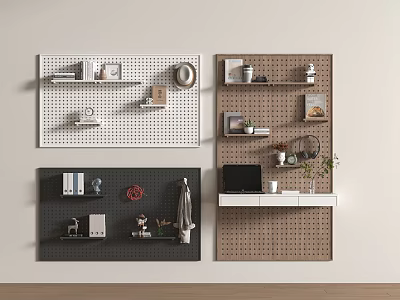 Multi Color Pegboard Wall Hanging Organizers with Shelves Decorations and Office Supplies 3d model