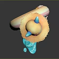 Cat Eared Girl In Yellow Top Orange Shorts With Pink Inflatable Ring Blue Tail Splashes