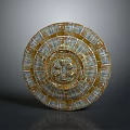 Ancient Circular Shield Featuring Intricate Gold Blue Patterns and Handcrafted Design 3d model