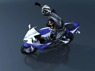 Sporty Blue And White Motorcycle With Rider In Racing Suit And Helmet 3d model