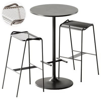 Modern Metal Frame Bar Stools With Sleek Design And Round Bar Table 3d model