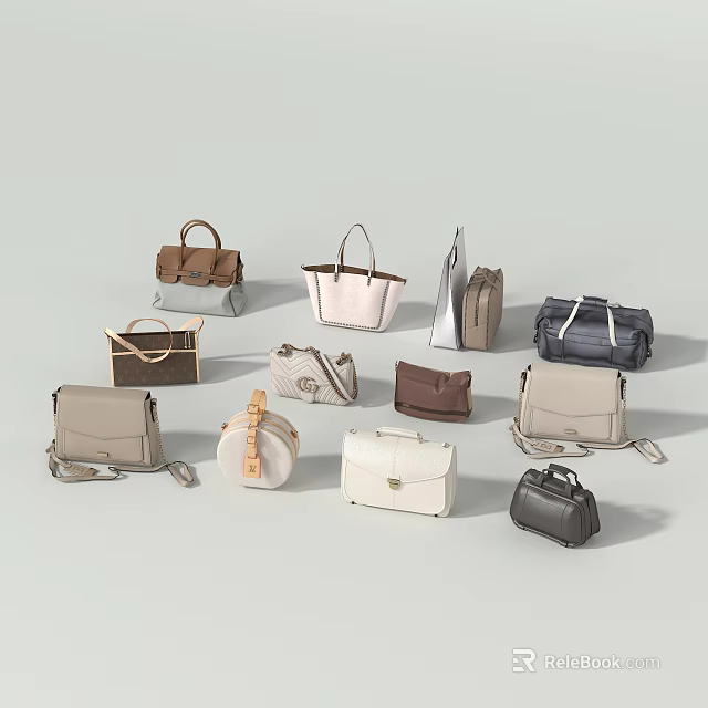 Chic Fashion Bags in Multiple Styles and Neutral Tones for Daily Use 3d model 