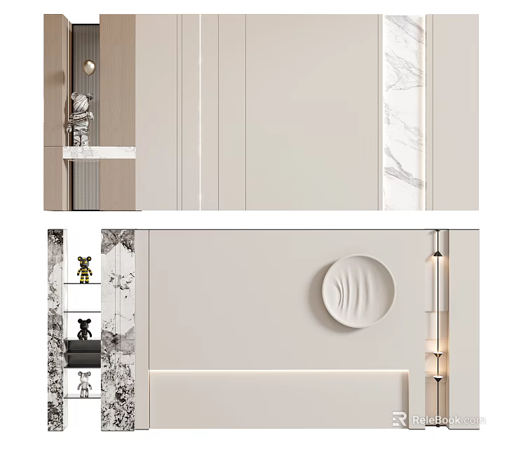 Modern Minimalist Background Wall Design With Marble Panel Sleek Lines And Decorative Elements 3d model