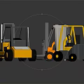 Industrial Forklift Trucks With Yellow Gray Design And Metal Lifting Forks