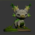 Cute White And Green Cartoon Game Character With Green Antlers Tail And Grassy Base