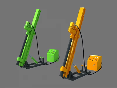Green And Yellow Utility Vehicles With Drilling Equipment Control Boxes And Cables 3d model
