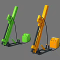 Green And Yellow Utility Vehicles With Drilling Equipment Control Boxes And Cables