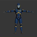 Futuristic Blue And Yellow Robot Character With Standing Pose And Outstretched Arms