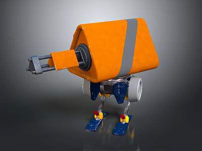 Orange Robot Character With Gray Stripe Blue Legs And Mechanical Details 3d model