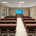 Modern Conference Room With Wooden Wall Panels Long Table Laptops And Ceiling Lights