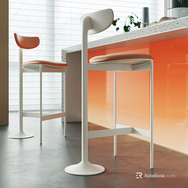 Modern Orange Bar Stools With Metal Legs In Kitchen Counter Space 3d model 