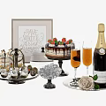 Decorative Ornament Set With Save Water Sign Cake Champagne Wine Glasses Strawberries And Rose
