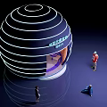 Spherical Memory Space Art Installation With Interactive Display And People Exploring
