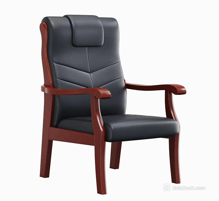 Classic Black Leather Office Chair With Wooden Armrests And Sturdy Legs 3d model 