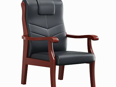 Classic Black Leather Office Chair With Wooden Armrests And Sturdy Legs 3d model