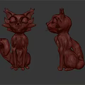 Black Cartoon Cat Statues With Yellow Eyes Red Noses And 3D Model Views