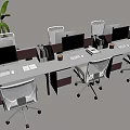 Modern Office Desk Setup With Multiple Computers White Chairs And Green Plants 3d model