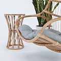 Wicker Leisure Chairs With Hanging And Armchair Design Gray Cushions Green Plants And Side Table