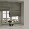 Elegant Beige Roller Blinds on Windows with Green Plants on Windowsill and Natural Light