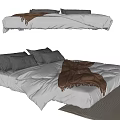 Modern Double Bed with Gray Black Pillows White Bedding and Brown Throw Blanket 3d model