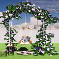 Garden Swing Playground Equipment with Green Ivy Purple Flowers in City Grass for Child Fun