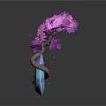 Cartoon Scene Featuring Purple Pink Tree With Blue Crystal Wrapped Trunk And Glowing Blue Dots