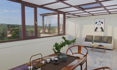 Modern sun room built-in louver electric skylight 3d model