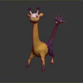 3D Game Character With Long Neck Two Heads Yellow Purple Body White Horns Purple Tips