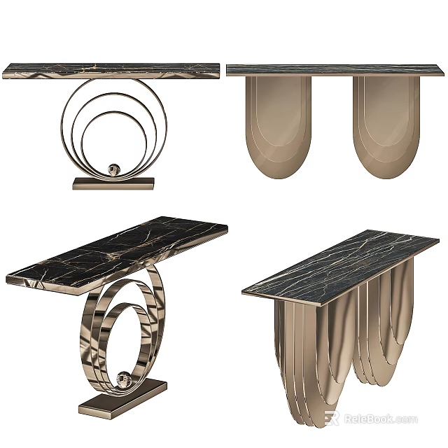 Modern Console Table Designs With Marble Tops And Metal Geometric Bases 3d model
