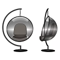 Modern Transparent Spherical Hanging Leisure Chairs With Black Frame And Base