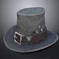 Vintage Wide Brim Hat With Leather Belt And Metal Buttons
