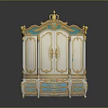 Elegant Ornate Classic Wardrobe With White Gold Turquoise Accents And Intricate Carvings